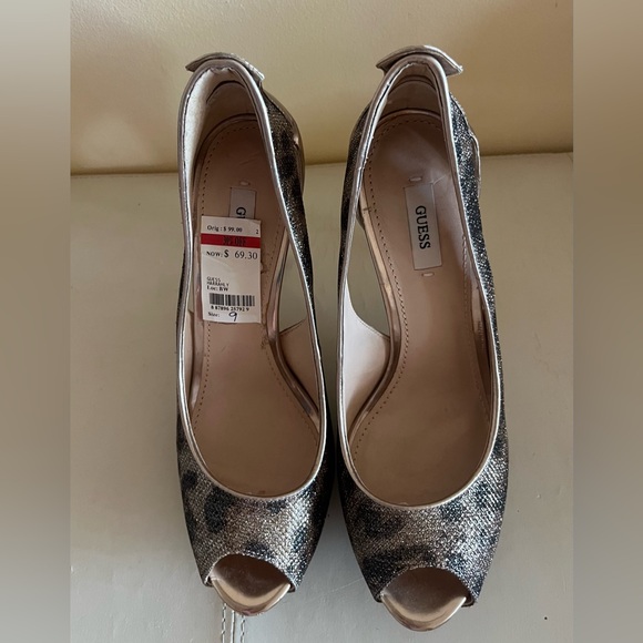 Guess Animal Print Sequins Open Toe High Heels - Picture 3 of 8